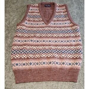 Vintage Pine State Mens Fair Isle Sweater Vest Mauve Burgundy Wool Blend USA M